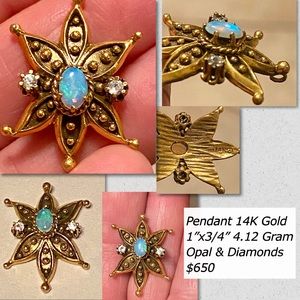 Beautiful 14K opal and diamond pendant $400.00
